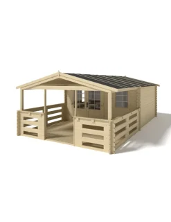 ALTANKA - Abri de jardin en bois - 4x4 m + terrasse avec balustrade et avant-toit en bois - 28 m2 - dom371+dom618+dom548+pod04 - altanka