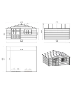 ALTANKA - Abri de jardin en bois - 6x5 m + terrasse avec balustrade et avant-toit en bois - 48 m2 - dom747+dom556+dom558+pod04 - altanka