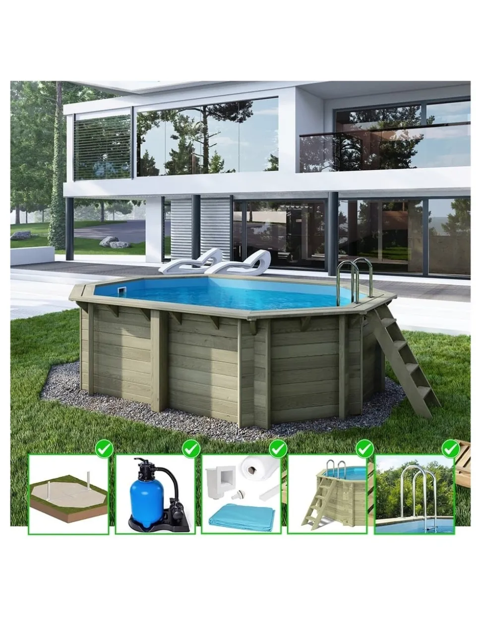 ALTANKA - Piscine en bois nemo 4,3x3 - h.1,18 m cadre en métal, sans dalle béton - bas7302ospu - altanka