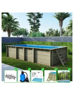 ALTANKA - Piscine en bois aqua 7x3,75 - h.1,45 m fixations à sceller - bas7308ospi - altanka