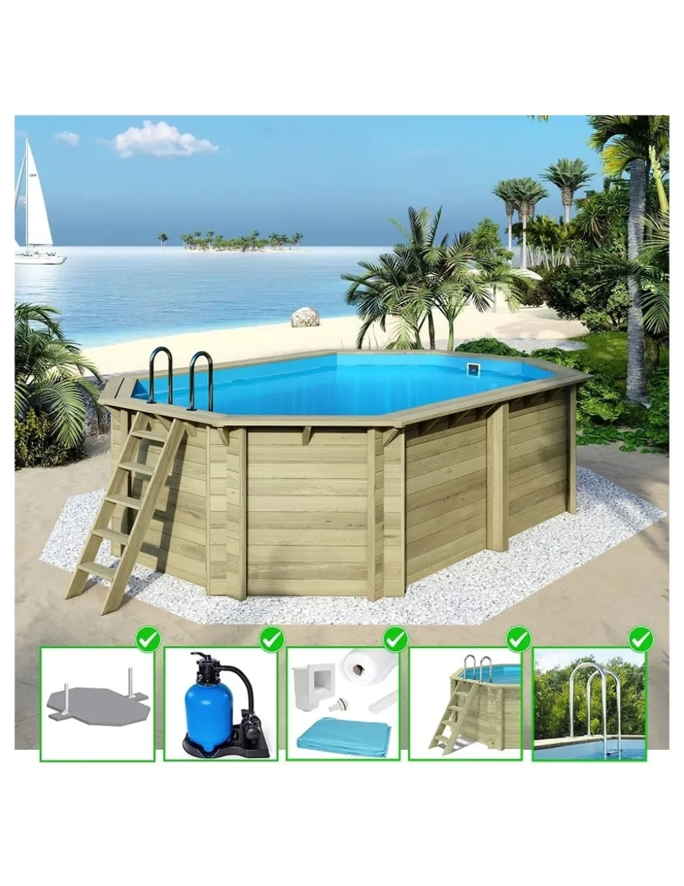 ALTANKA - Piscine en bois nemo 5,79x3,49 - h.1,45 m fixations à visser - bas7304ospl - altanka
