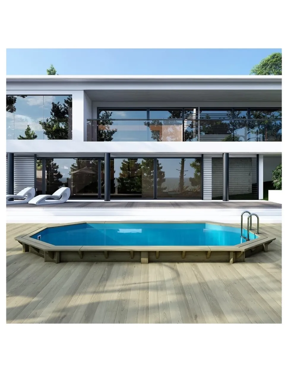 ALTANKA - Piscine en bois nemo 5,79x3,49 - h.1,45 m fixations à visser - bas7304ospl - altanka