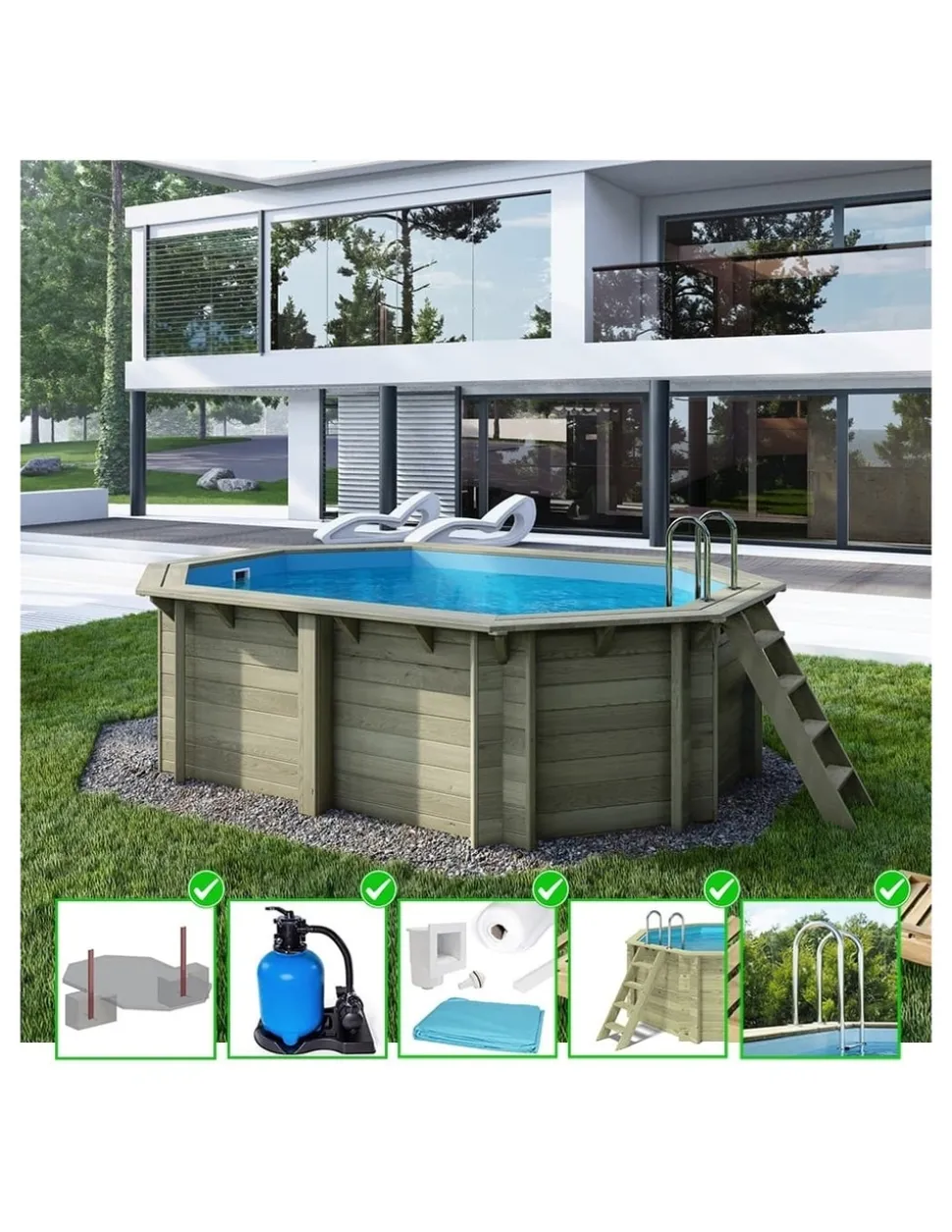 ALTANKA - Piscine en bois nemo 4,3x3 - h.1,18 m fixations à sceller - bas7302ospi - altanka