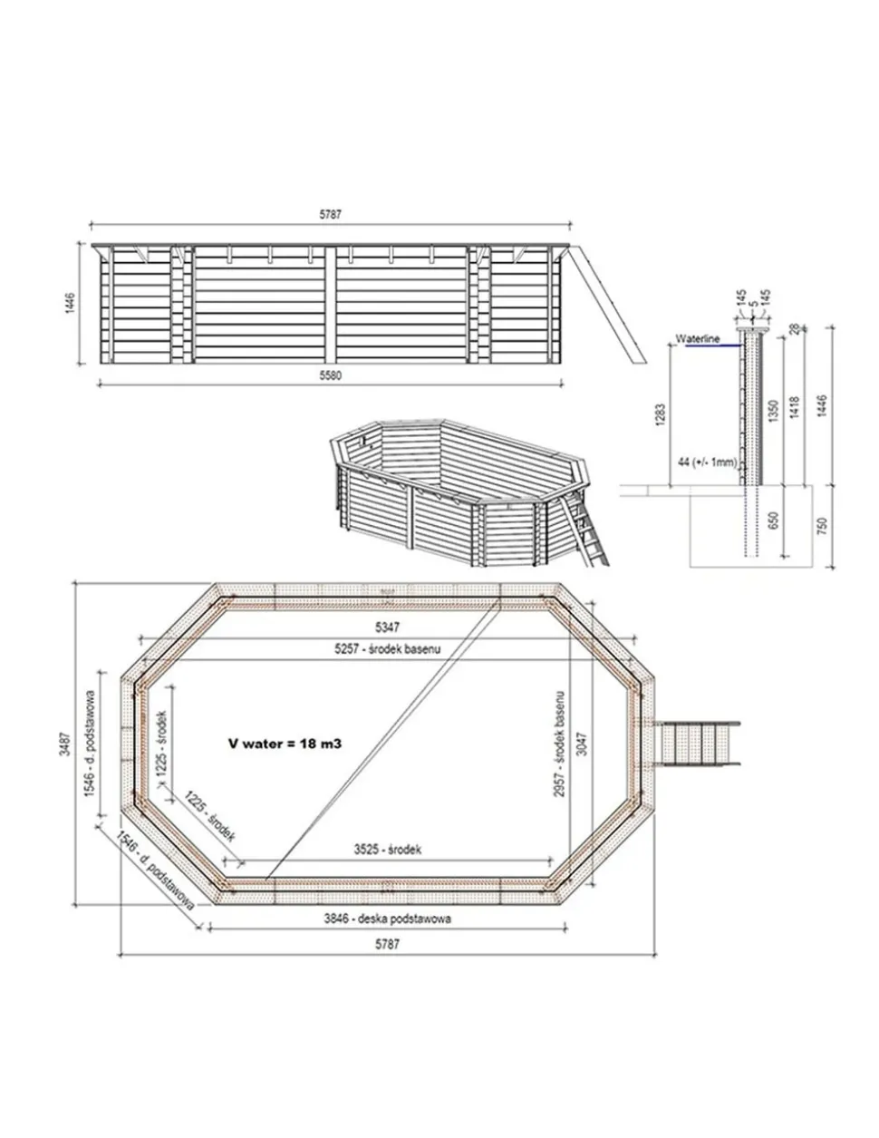 ALTANKA - Piscine en bois nemo 5,79x3,49 - h.1,45 m fixations à sceller - bas7304ospi - altanka