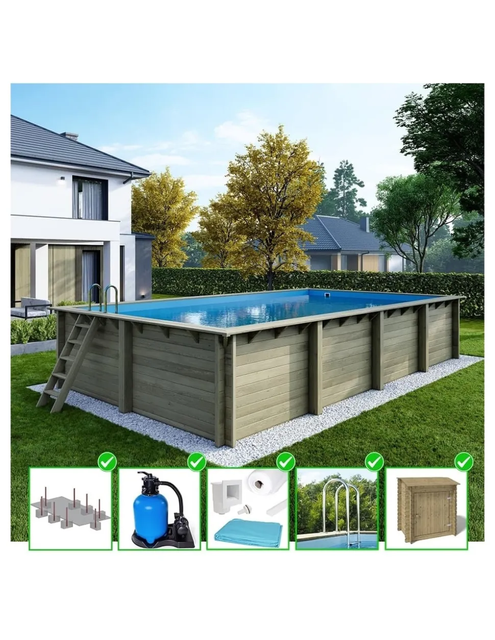 ALTANKA - Piscine en bois aqua 8,5x4,35 - h.1,45 m fixations à sceller - bas7309ospi+sza - altanka