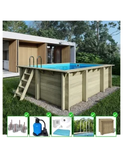 ALTANKA - Piscine en bois aqua 4,65x2,85 - h.1,24 m fixations à sceller - bas7306ospi+sza - altanka