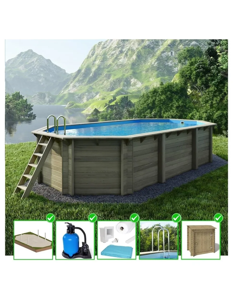 ALTANKA - Piscine en bois nemo 7,3x3,97 - h.1,45 m cadre en métal, sans dalle béton - bas7305ospu+sza - altanka