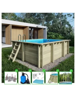 ALTANKA - Piscine en bois aqua 4,65x2,85 - h.1,24 m fixations à sceller - bas7306ospi - altanka