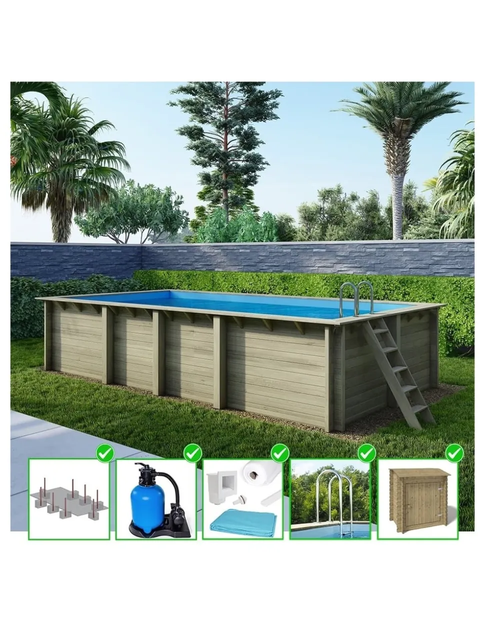 ALTANKA - Piscine en bois aqua 7x3,75 - h.1,45 m fixations à sceller - bas7308ospi+sza - altanka