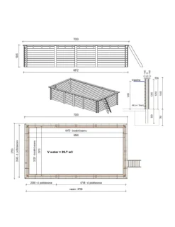 ALTANKA - Piscine en bois aqua 7x3,75 - h.1,45 m fixations à sceller - bas7308ospi+sza - altanka