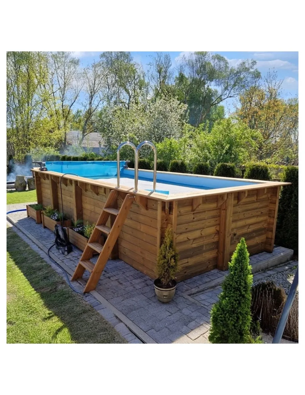ALTANKA - Piscine en bois aqua 7x3,75 - h.1,45 m fixations à sceller - bas7308ospi+sza - altanka
