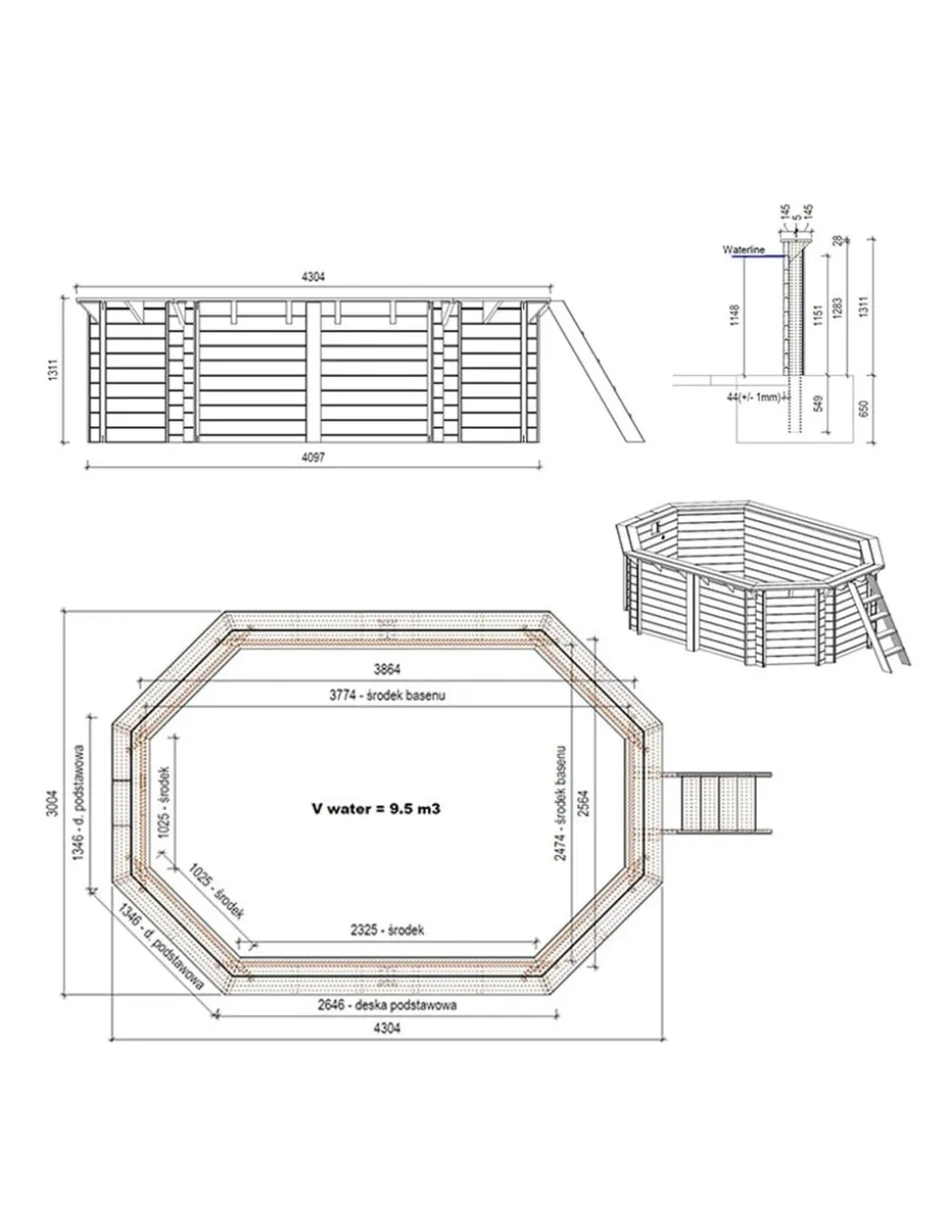 ALTANKA - Piscine en bois nemo 4,3x3 - h.1,31 m fixations à sceller - bas7303ospi - altanka