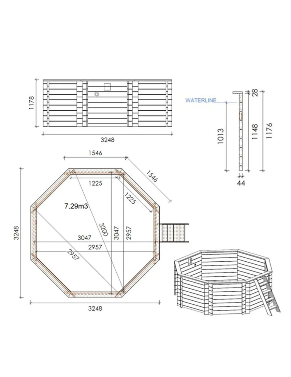 ALTANKA - Piscine en bois coral 3,25x3,25 - h.1,18 m autoportante - bas7301osp - altanka