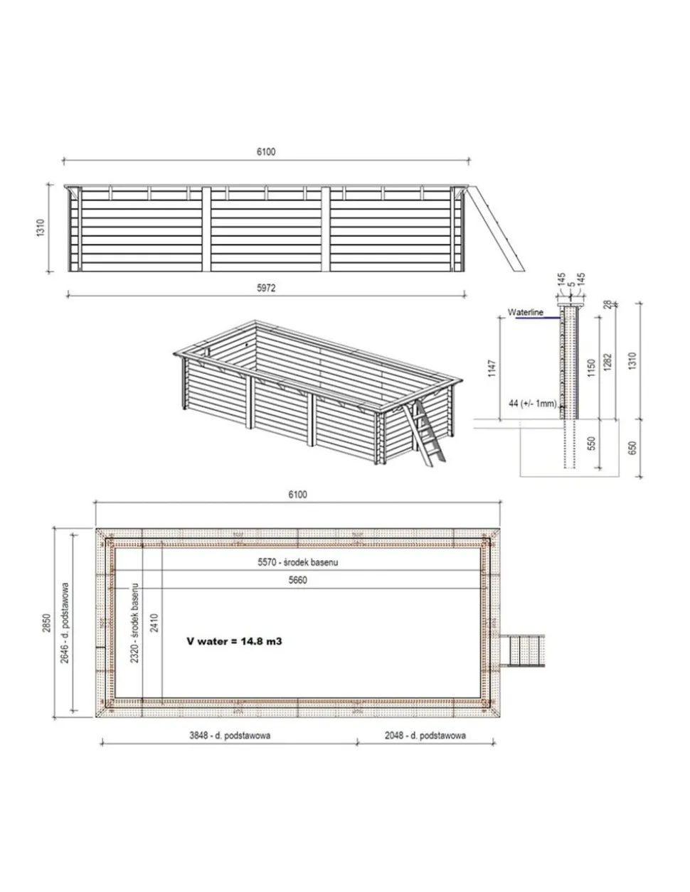 ALTANKA - Piscine en bois aqua 6,1x2,85 - h.1,31 m fixations à visser - bas7307ospl - altanka