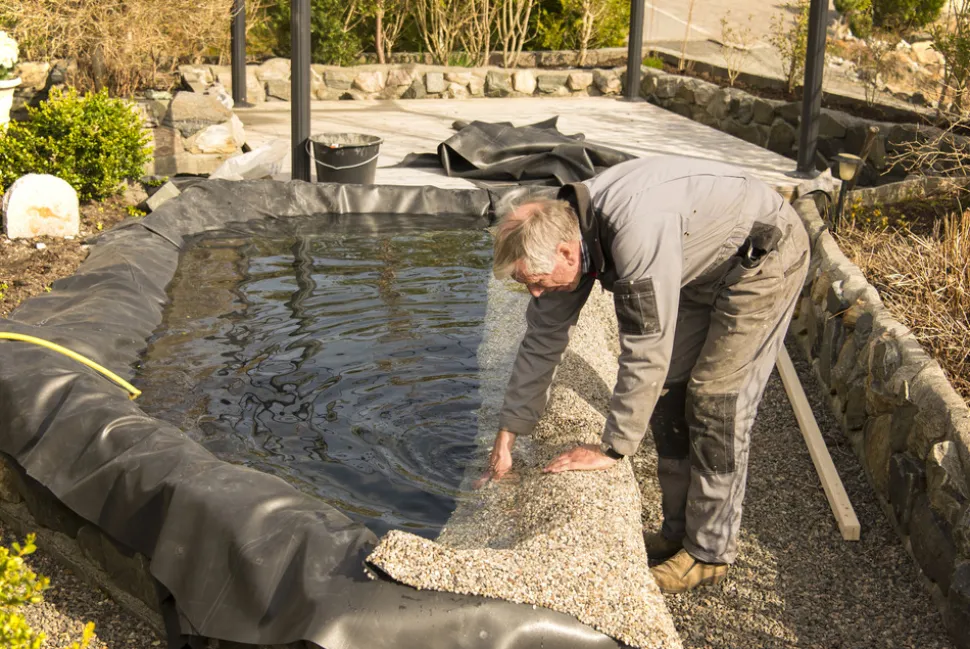 AQUAGART - Bâche gravillonnée 1m x 0,6 m de large pour les bords de cours d'eau de jardin, revêtement de bassin, couleur sable
