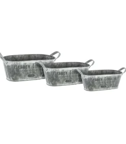 ATMOSPHERA - Lot de 3 jardinières en métal gris vintage