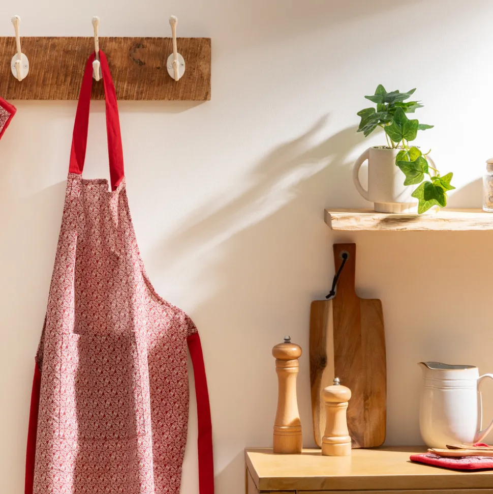 ATMOSPHERA CREATEUR D'INTERIEUR - Tablier imprimé "olia" - rouge - coton 60x80 cm