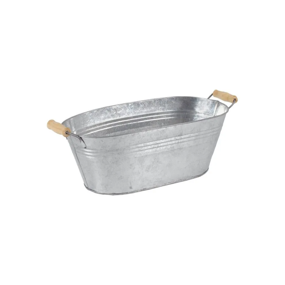 AUBRY GASPARD - Jardinière ovale zinc et bois grand modèle