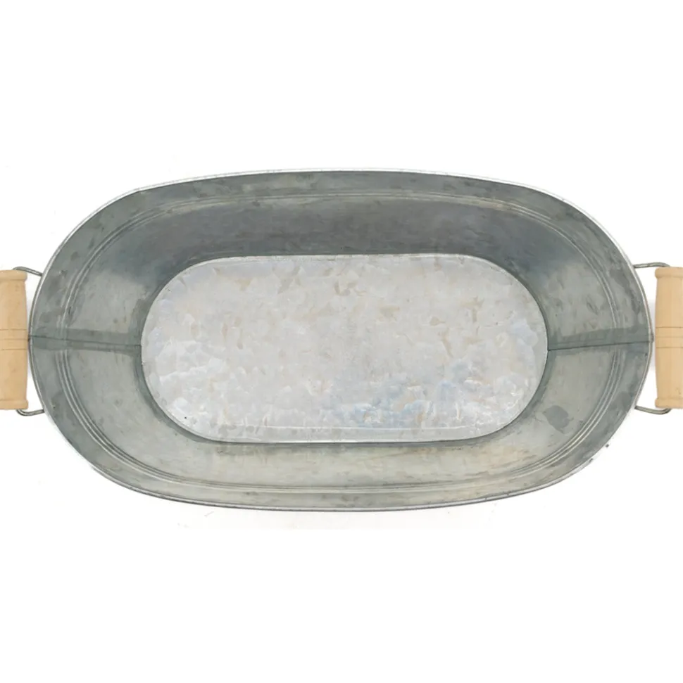 AUBRY GASPARD - Jardinière ovale zinc et bois grand modèle
