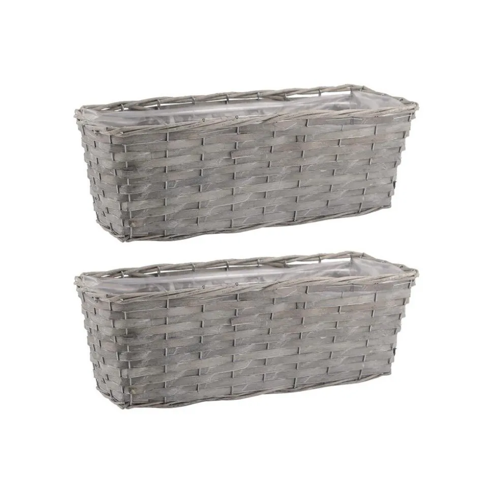AUBRY GASPARD - Jardinière en osier et bois 50 x 16 x 15 cm