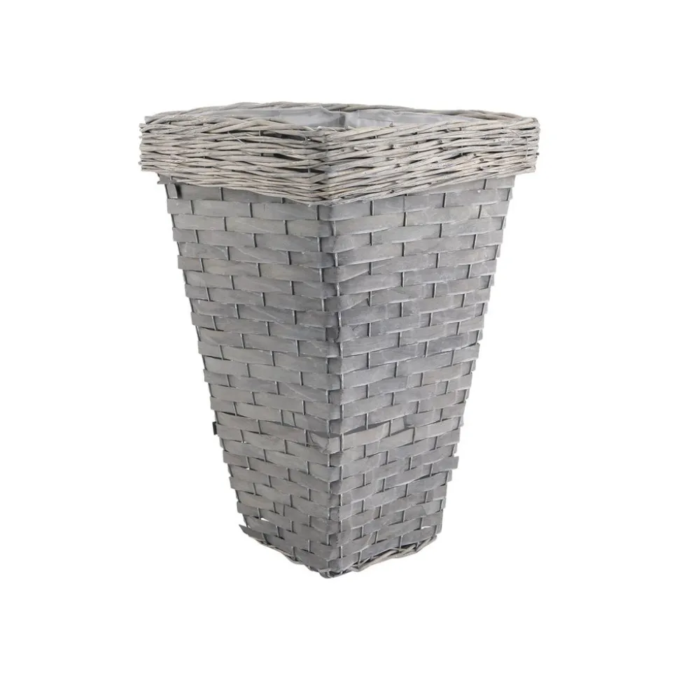 AUBRY GASPARD - Pot de fleurs carré en bois et osier gris