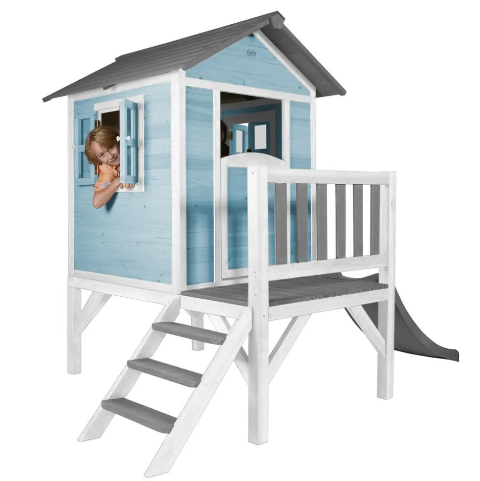 AXI - Axi maison enfant beach lodge xl en bleu avec toboggan en gris