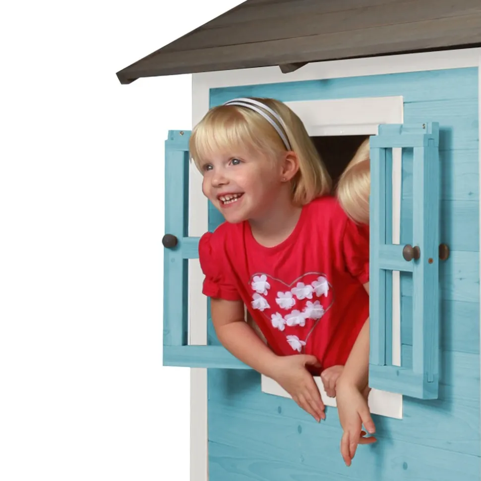 AXI - Axi maison enfant beach lodge xl en bleu avec toboggan en gris
