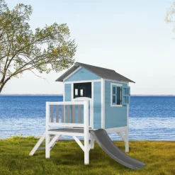 AXI - Axi maison enfant beach lodge xl en bleu avec toboggan en gris