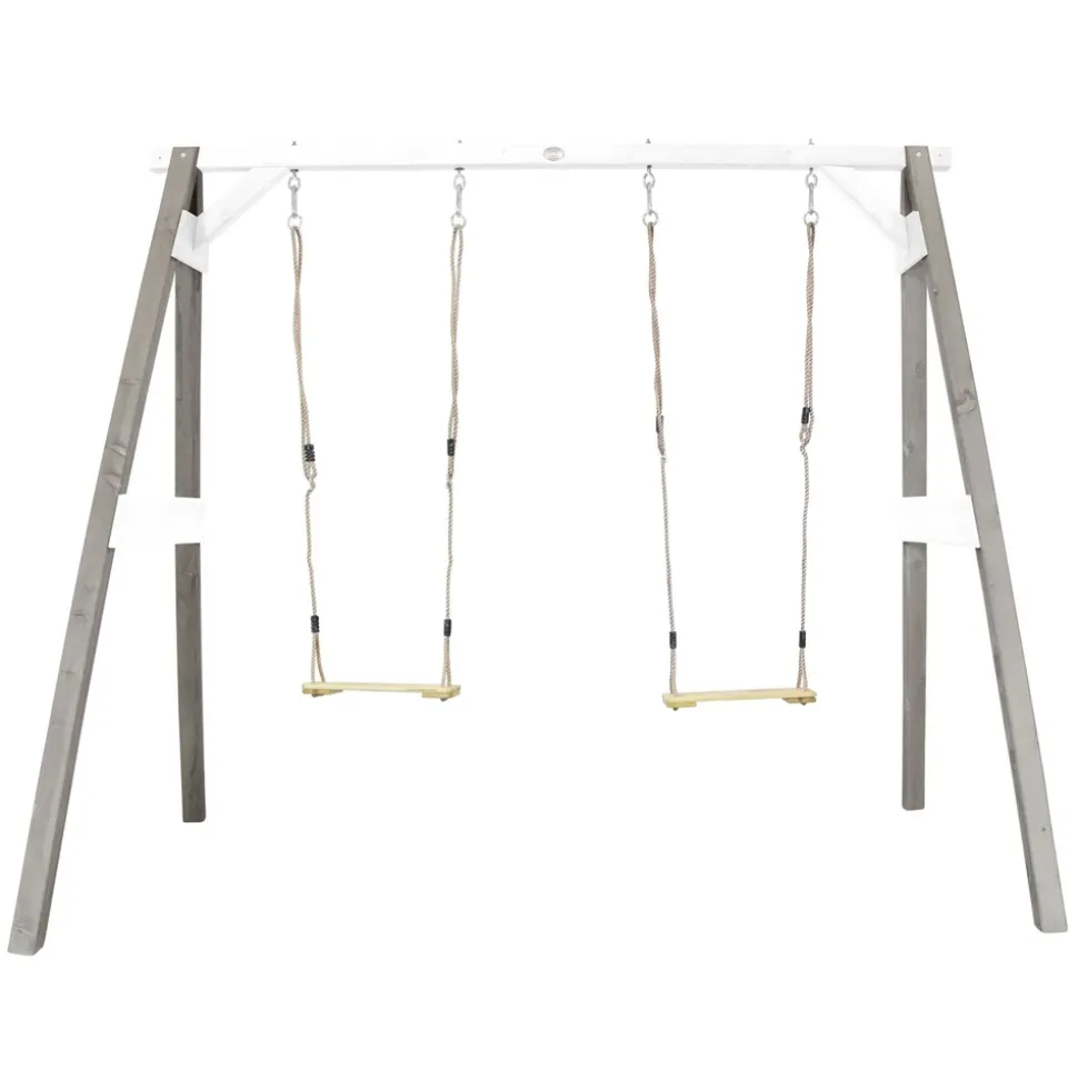 AXI - Axi portique en bois fsc gris / blanc avec 2 balançoires enfant