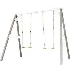 AXI - Axi portique en bois fsc gris / blanc avec 2 balançoires enfant