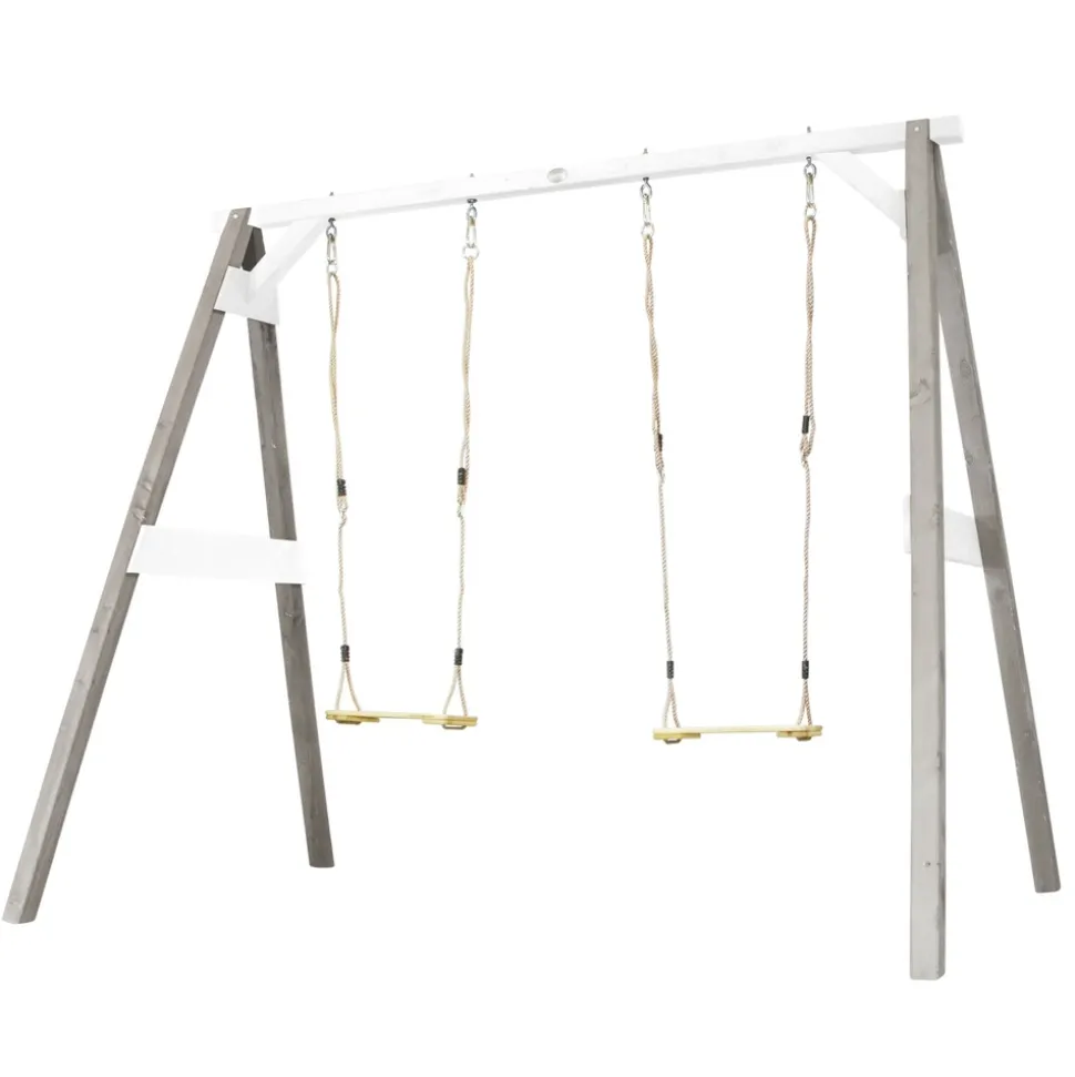 AXI - Axi portique en bois fsc gris / blanc avec 2 balançoires enfant