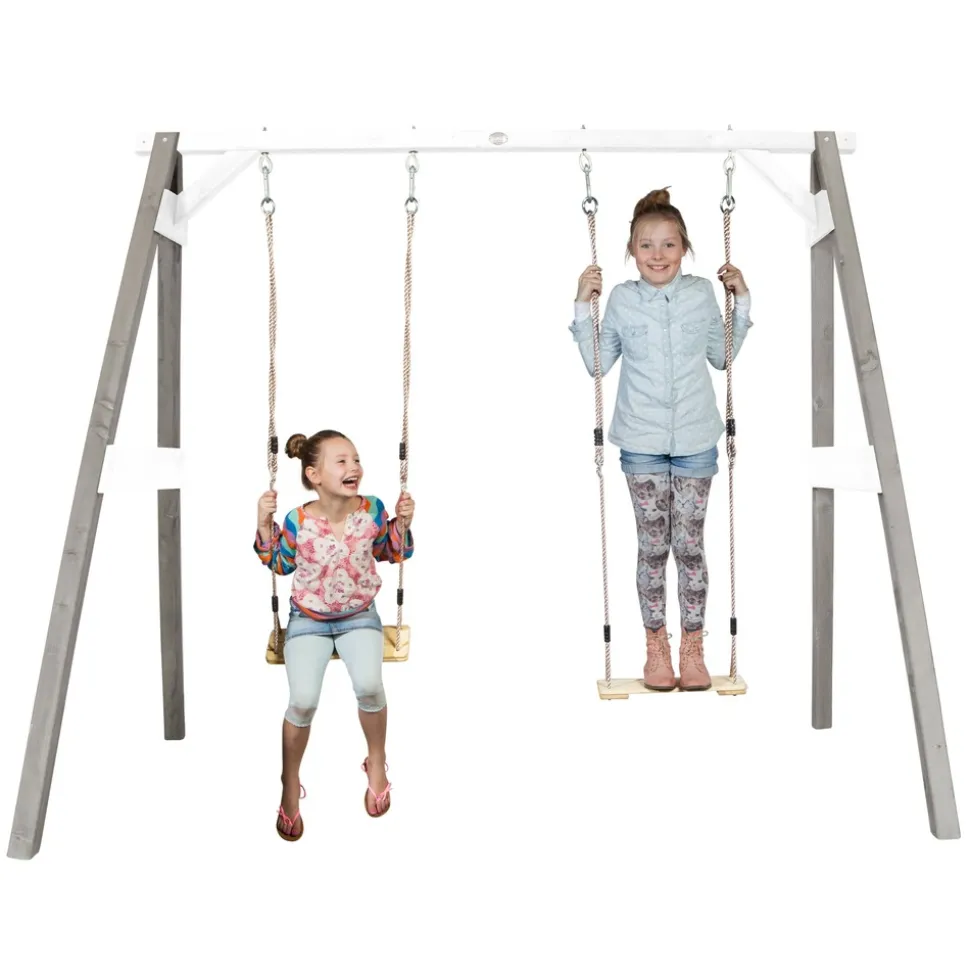 AXI - Axi portique en bois fsc gris / blanc avec 2 balançoires enfant