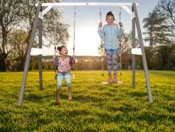 AXI - Axi portique en bois fsc gris / blanc avec 2 balançoires enfant
