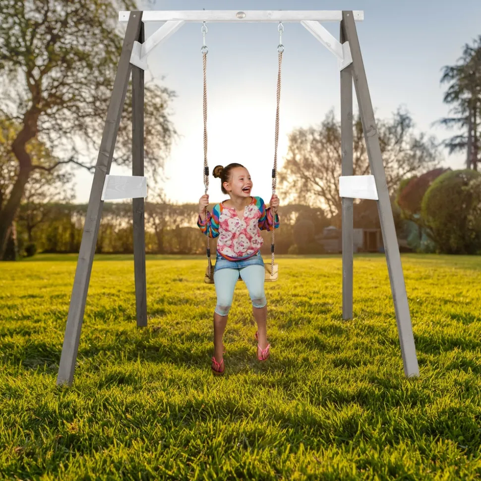 AXI - Axi portique en bois fsc gris / blanc avec balançoire enfant