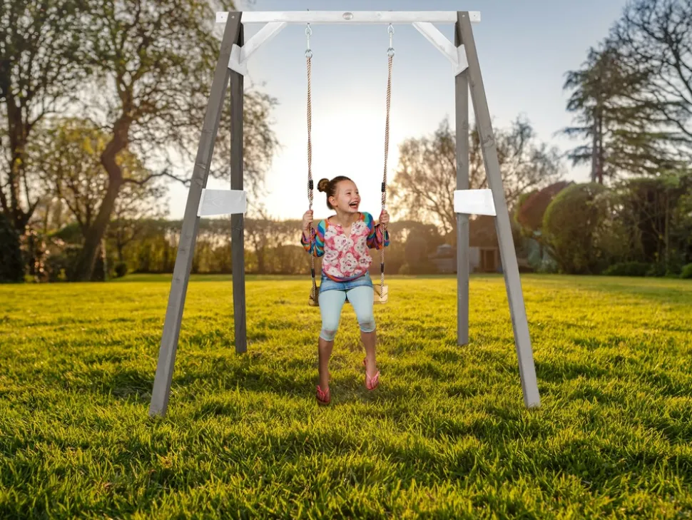 AXI - Axi portique en bois fsc gris / blanc avec balançoire enfant