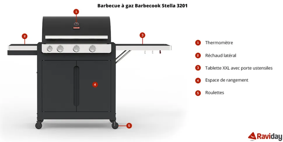 BARBECOOK - Barbecue à gaz 3 feux barbecook stella 3201