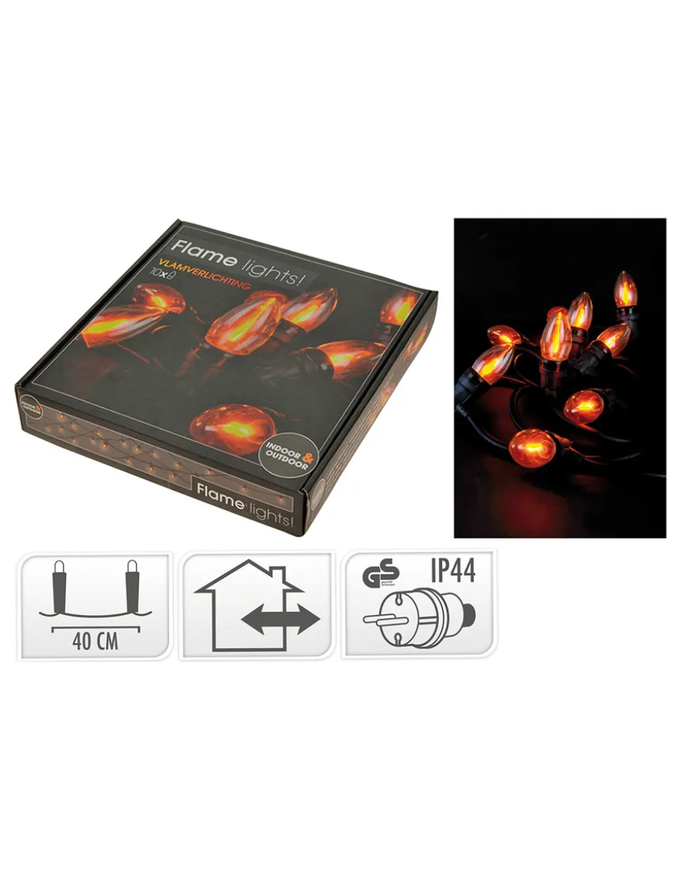 BASICS - Guirlande effet flamme, ip44, 10 led, 220v, distance entre led 40cm. Basics