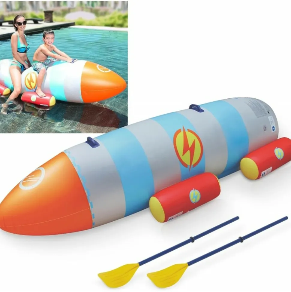 BB LOISIR - Fusée à eau bouée gonflable ballon flotteur pour piscines xxl 195x72x44cm 2 pagaies pour adultes et enfants à partir de 6ans