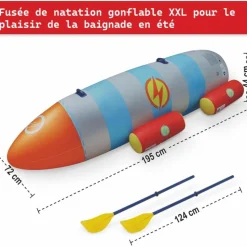 BB LOISIR - Fusée à eau bouée gonflable ballon flotteur pour piscines xxl 195x72x44cm 2 pagaies pour adultes et enfants à partir de 6ans