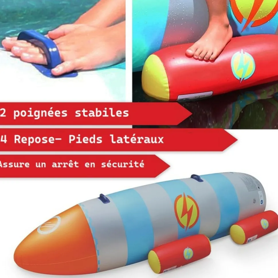 BB LOISIR - Fusée à eau bouée gonflable ballon flotteur pour piscines xxl 195x72x44cm 2 pagaies pour adultes et enfants à partir de 6ans