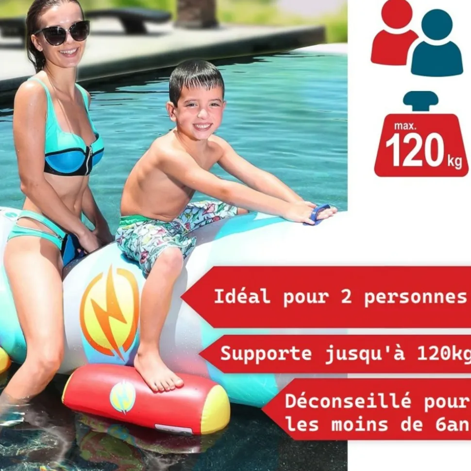 BB LOISIR - Fusée à eau bouée gonflable ballon flotteur pour piscines xxl 195x72x44cm 2 pagaies pour adultes et enfants à partir de 6ans