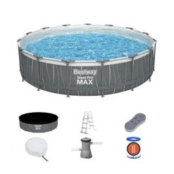 BESTWAY - Kit piscine hors sol tubulaire bestway steel pro max鈩échelle, bâche, lumiere