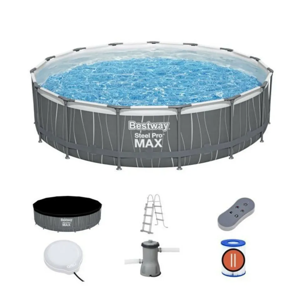 BESTWAY - Kit piscine hors sol tubulaire bestway steel pro max鈩échelle, bâche, lumiere