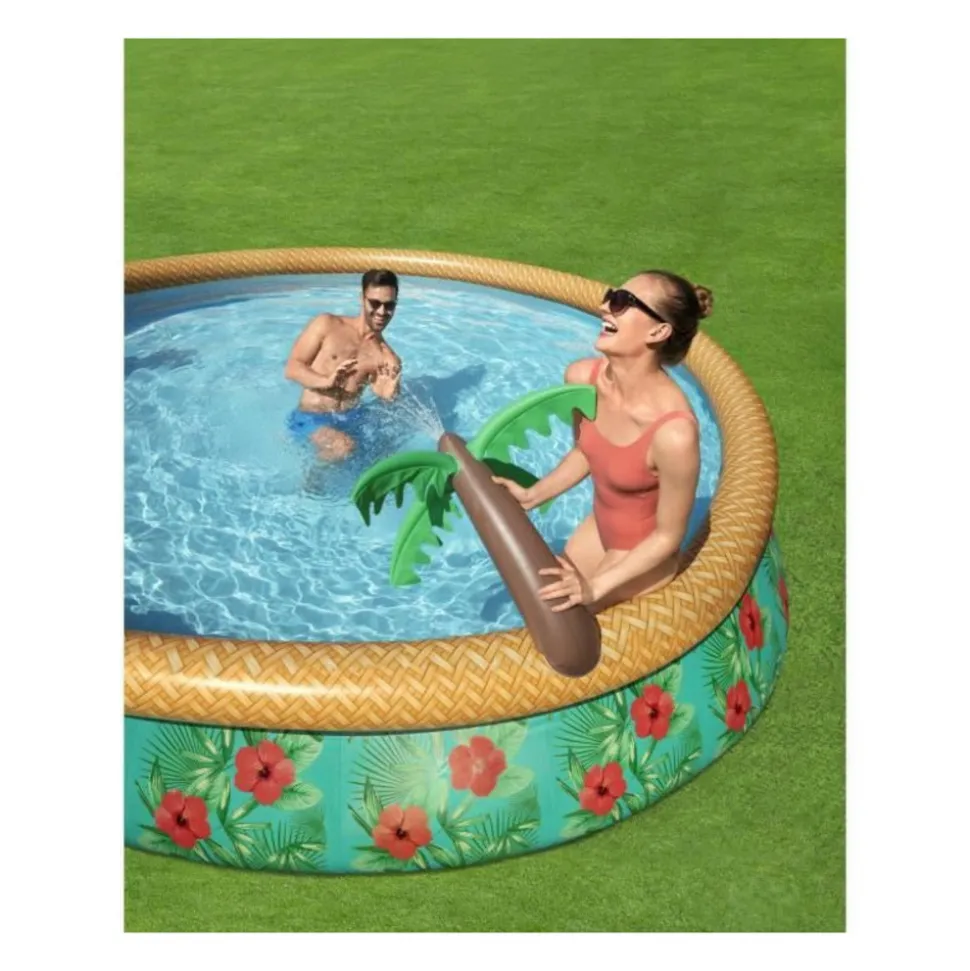 BESTWAY - Piscine hors sol fast set? Diametre 457 x 84 cm avec filtre a cartouche et fontaine integree, decor fleurs