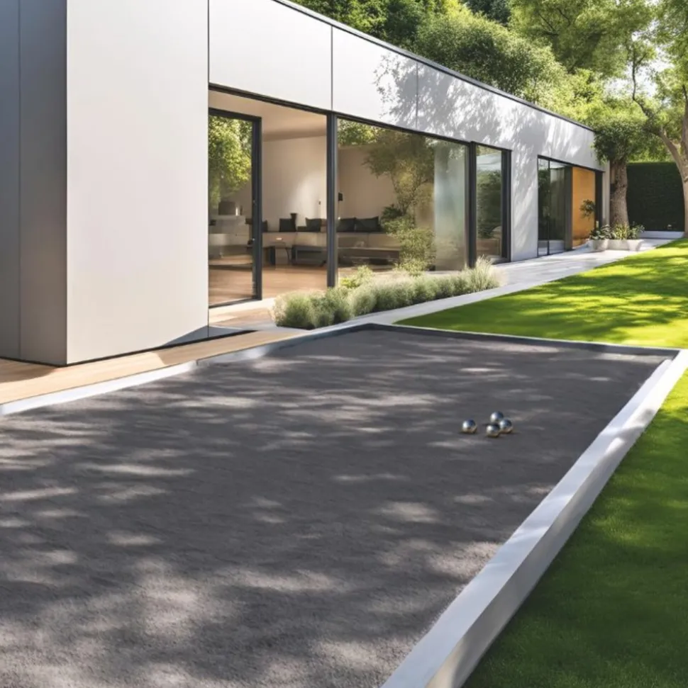 BIG BAG EXPRESS - Pack terrain de pétanque gris 25m² (kit de traverses + géotextile + gnt + sable à pétanque gris) - livraison premium