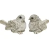 CHEMIN DE CAMPAGNE - 2 oiseaux décoratifs en résine blanche vieillie 8.5 x 5.5 cm