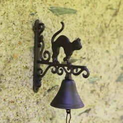 CHEMIN DE CAMPAGNE - Cloche de jardin de porte ancienne chat fonte marron 18.5 x 23cm