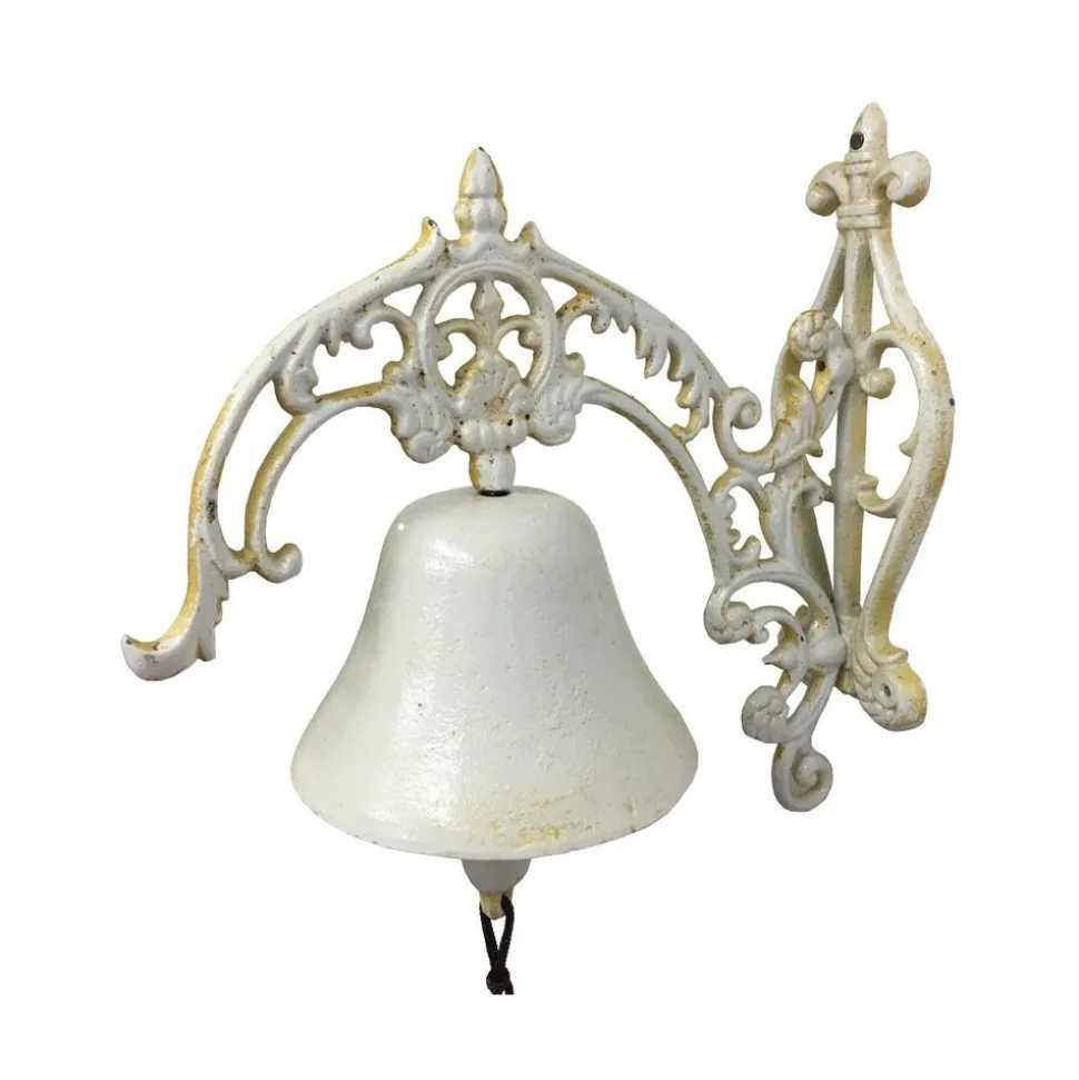 CHEMIN DE CAMPAGNE - Cloche de jardin de porte ancienne en fonte blanche 24 x 26 cm