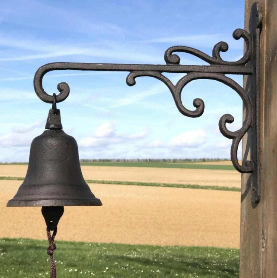CHEMIN DE CAMPAGNE - Cloche de jardin de porte ancienne en fonte marron 29 x 26 cm