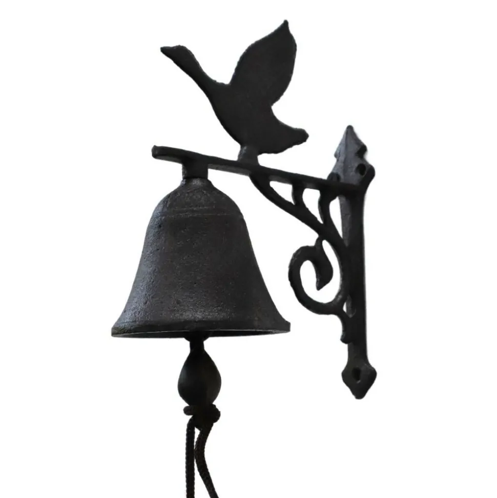 CHEMIN DE CAMPAGNE - Cloche de jardin de porte ancienne oiseau fonte marron 13x11cm